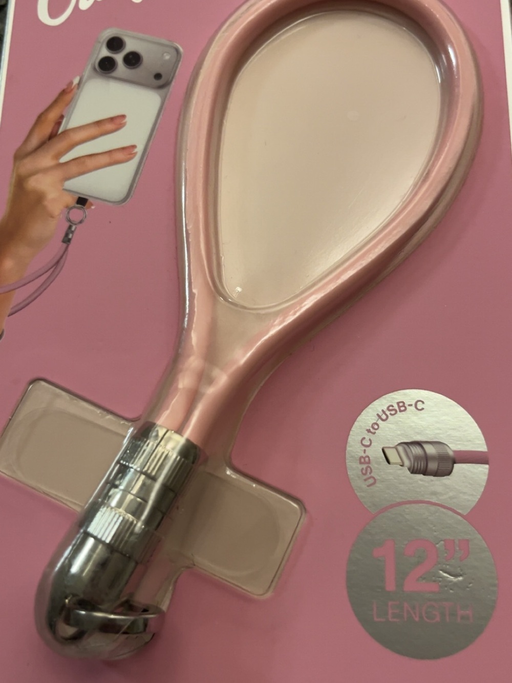 12" Pink USB-C to USB-C Charging wristlet